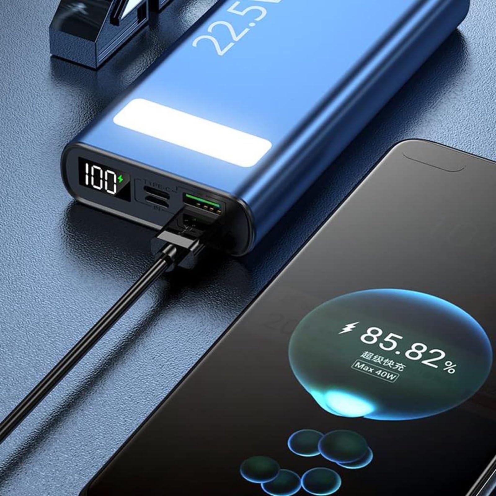 Banco De Energía con Linterna Y Carga Súper Rápida De Gran Capacidad,A,30000mAh