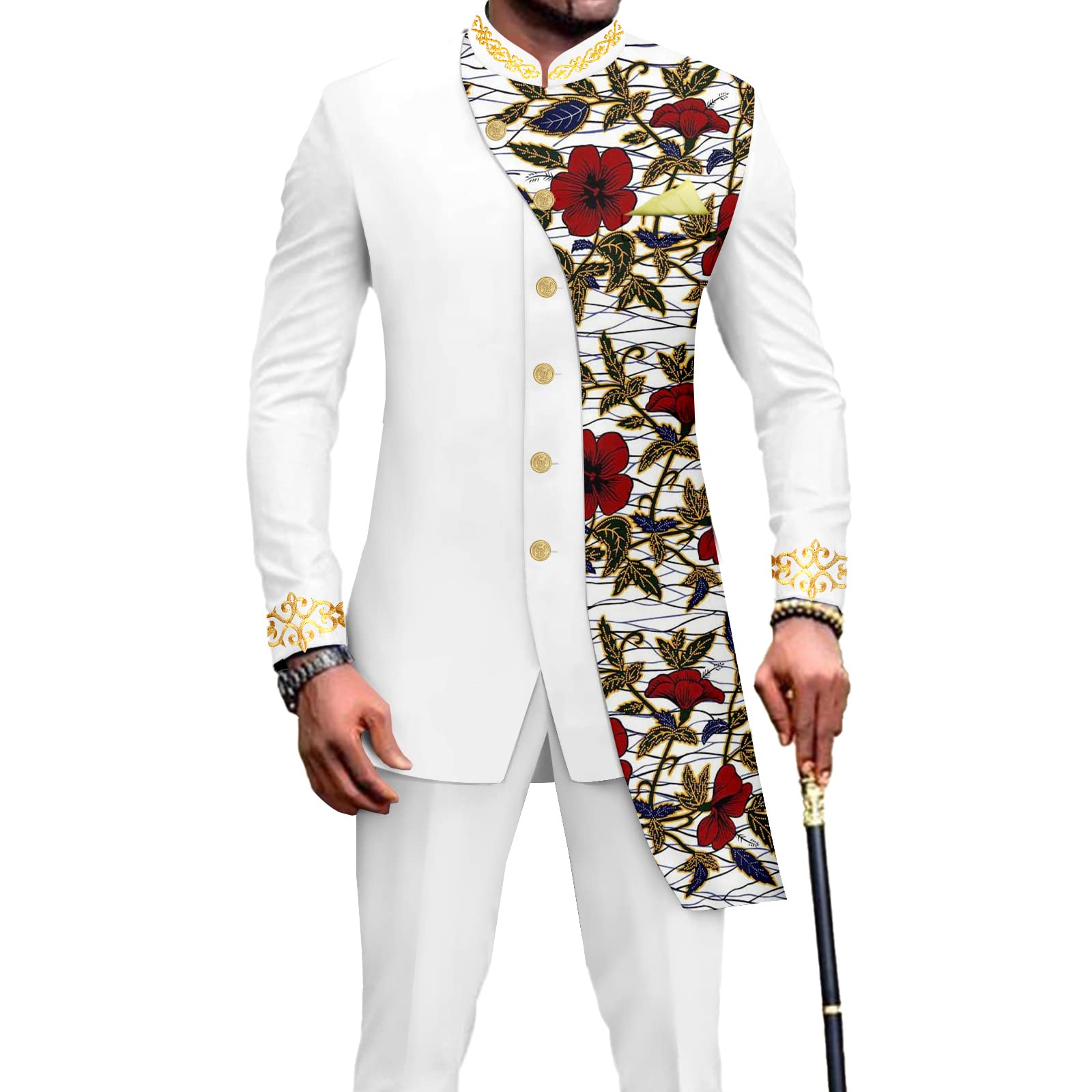 African Suits for Men Slim Fit Embroidery Single Breated Print Blazer and Pants Set Business Suit