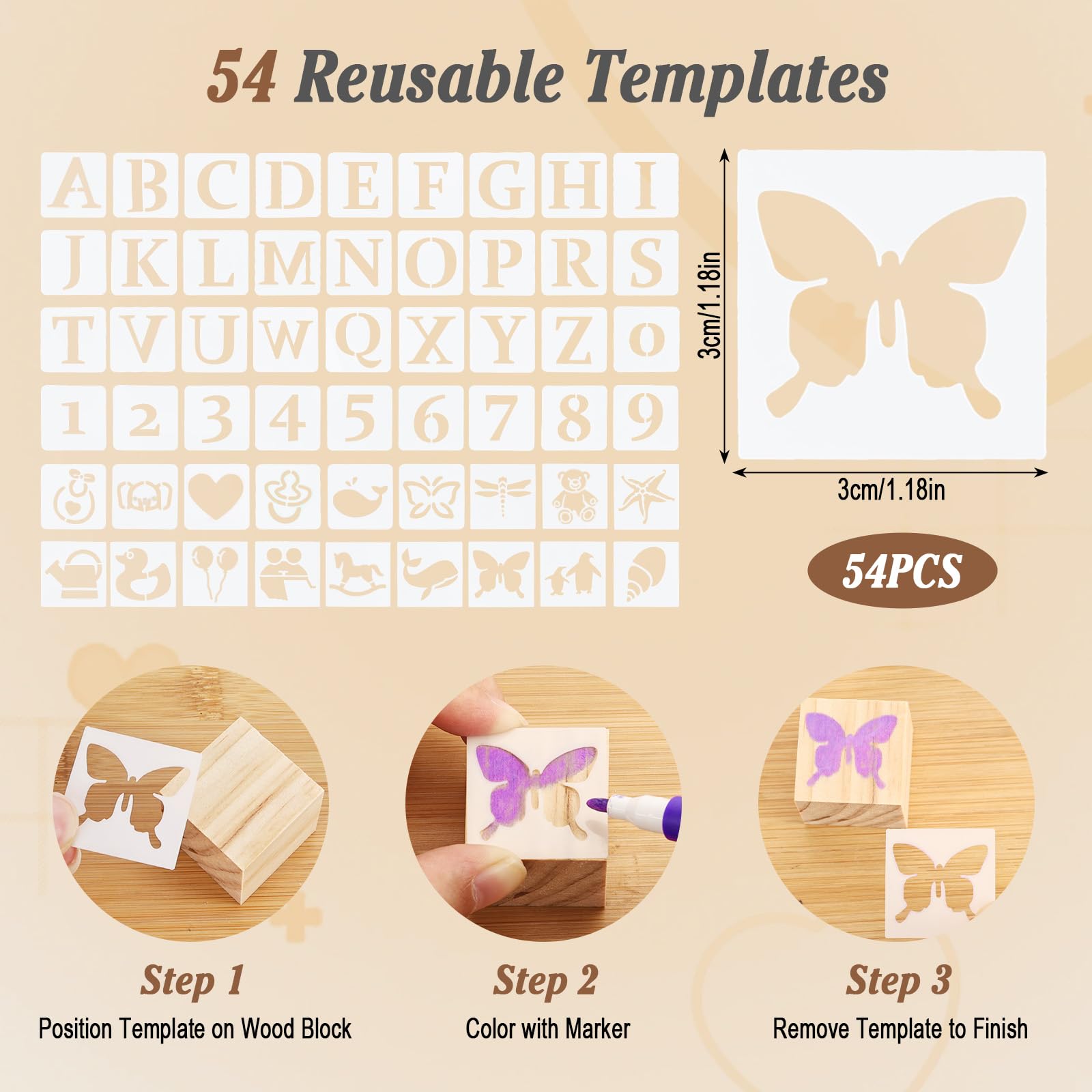 128 Pezzi Set di Giochi per Baby Shower, Blocchi di Pittura Creativa con 48 Blocchi di Legno, 24 Matite Colorate, 54 Stencil e Scatola di Legno per la Festa di Rivelazione del Sesso