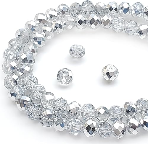 Chengmu Cuentas de vidrio plateado Rondelle de 0.315 in para hacer joyas, 300 unids forma de Briolette facetada Crytal Spacer Beads Surtidos