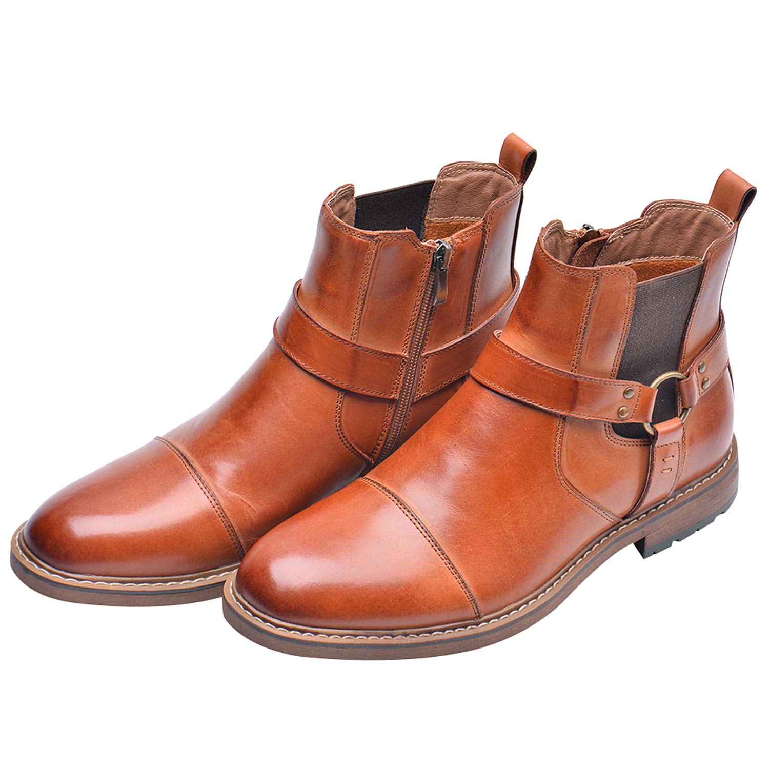 rismart Homme Cuir Cheville Chelsea Bottes Cap Toe Zipper Élégant Boots