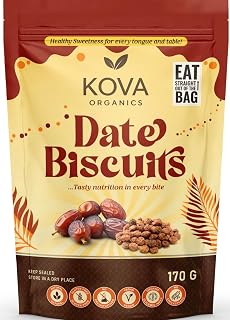 Kovafood Premium Date Cookies and Biscuits. Packed with Healthy Goodness. Sugar-free, Lactose - free, Gluten Free Snacks and Vegan. Made with Dates, Tigernuts and Sweet Potatoes. 170 G