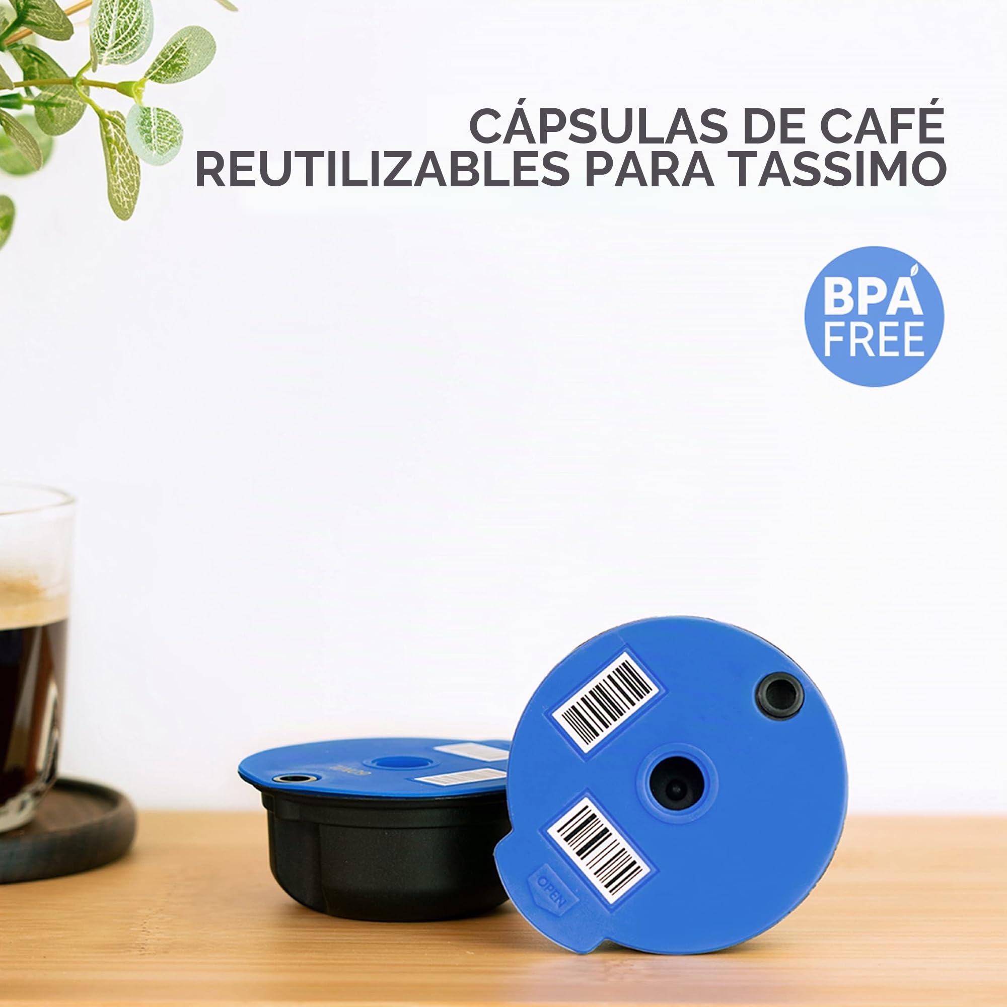 Tassimo - Cápsulas recargables de 60 + 180 ml + tapas de silicona adicionales de 200 + 220 ml, cápsulas de café reutilizables para máquina Tassimo, cápsulas Tassimo reutilizables con un prensador de