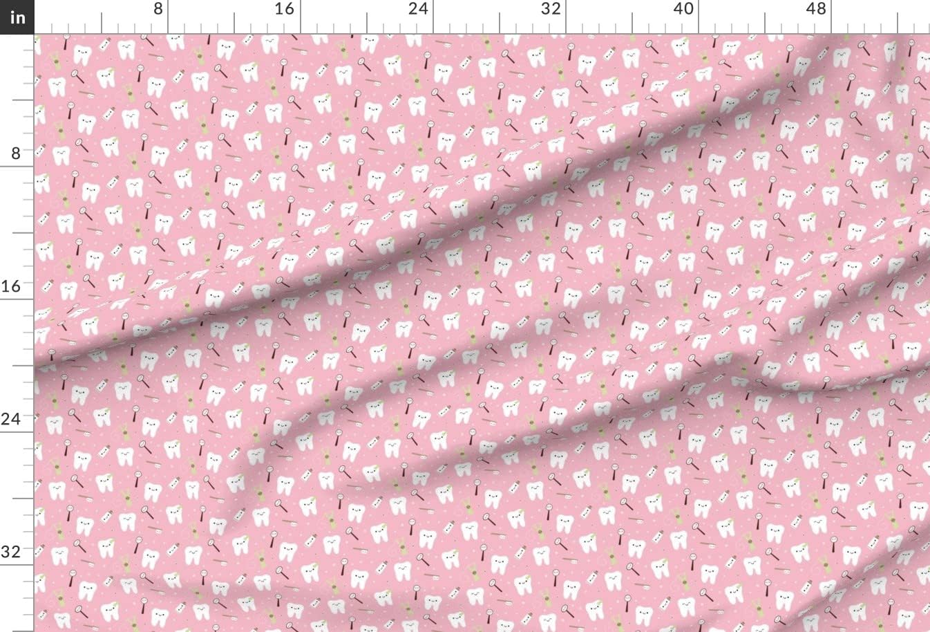 Spoonflower Fabric - Happy Teeth & Friends Light Dental Dentistry Dentist Tooth Floss Printed on Minky Fabric by The Yard - Sewing Baby Blankets Quilt Backing Plush