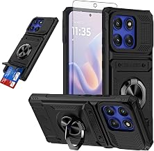 Phone Case for Motorola Edge 60 Pro Card Slots Ring Women Men Black | Tempered Glass Screen Protector, Magnetic, Shockproof Soft Silicone Bumper Hybrid Two Layer Defender for Moto Edge60 60Pro 5G