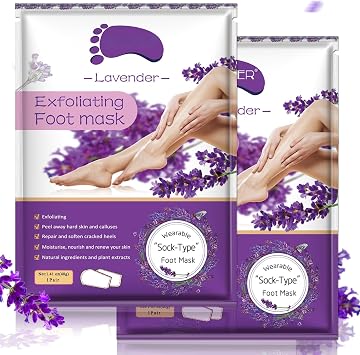 Lavender Exfoliating Foot Mask   Peeling Socks for Soft Feet   Foot Care Treatment Foot Peel Mask to Help Remove Dead Skin & Calluses   Moisturising Feet Masks for Home Pedicure   Feet Mask 2 Pair