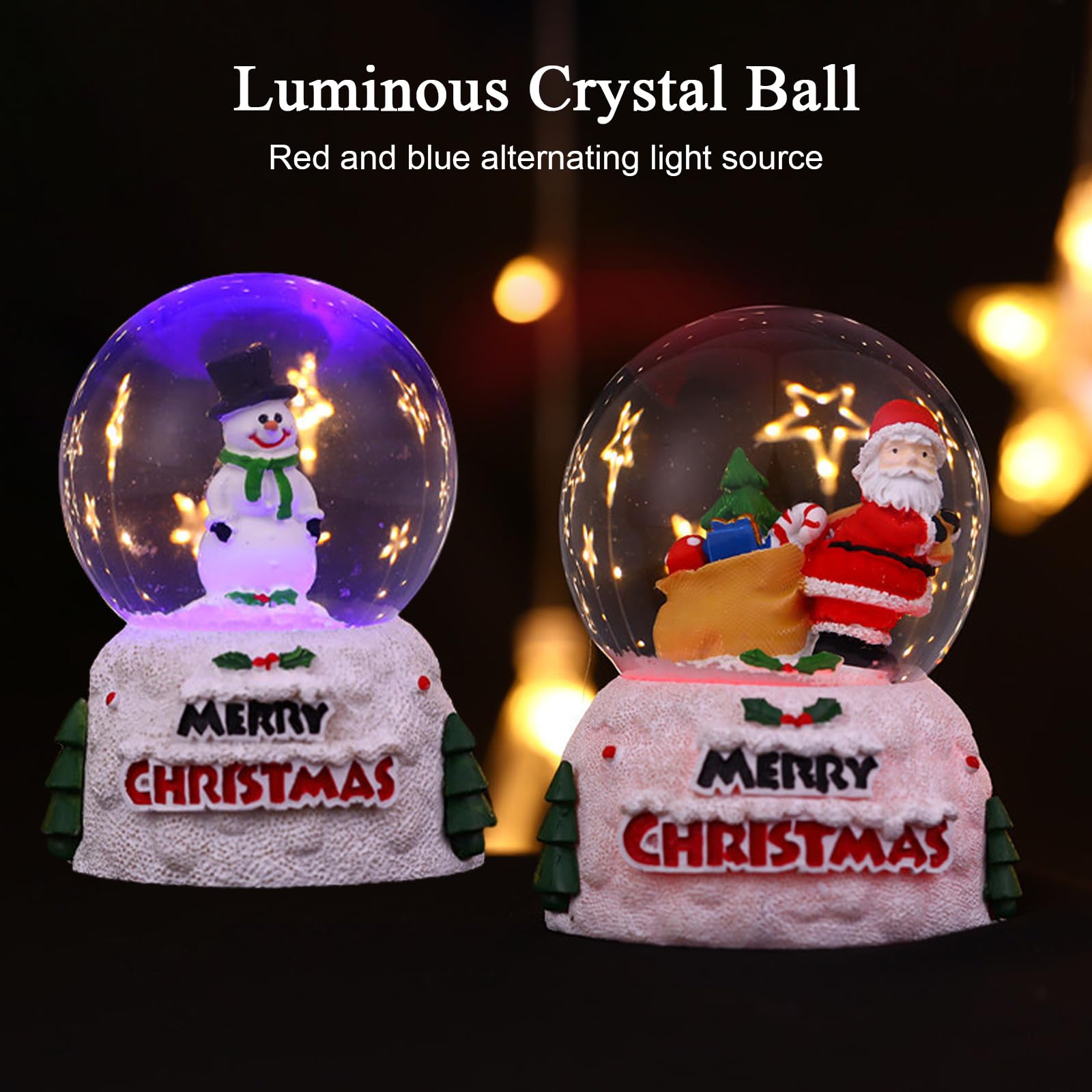 Palle di Vetro Natalizie con Luci LED, Sfera di Cristallo di Natale Brillante - Babbo Natale e Pupazzi di Neve - Globo di Neve di Natale Decorazioni da Tavola, Regali di Natale (Snowman di Natale)