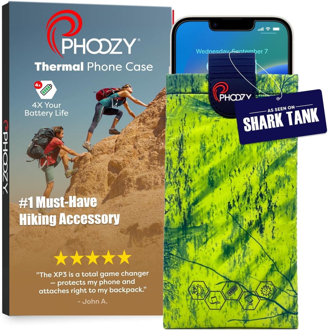 PHOOZY Thermal Phone Case - XP3 Series: Ultra-Rugged Insulated Cell Phone Pouch Prevents Overheating, Extends Battery Life, Drop Protection, Floats in Water, New AGION Lining (Medium-Green)