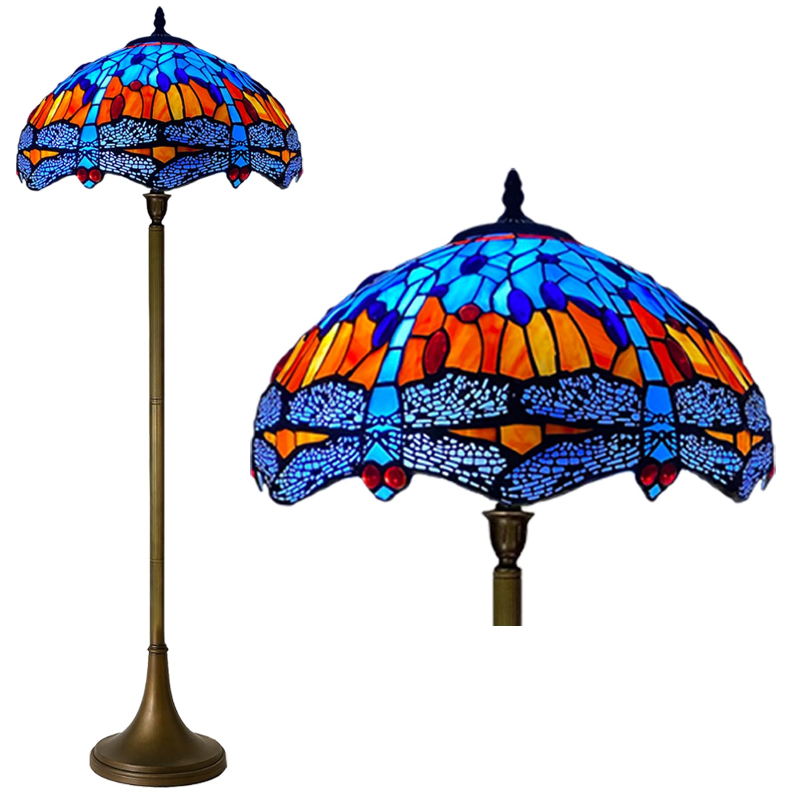 Auroh Tiffany Floor Lamps Stunning Quality Handcrafted 16 inch Stained Glass Lamp Shades Antique Design Floor Lamp for Living Room Bedroom Hallway Gallery (TFL-1602)