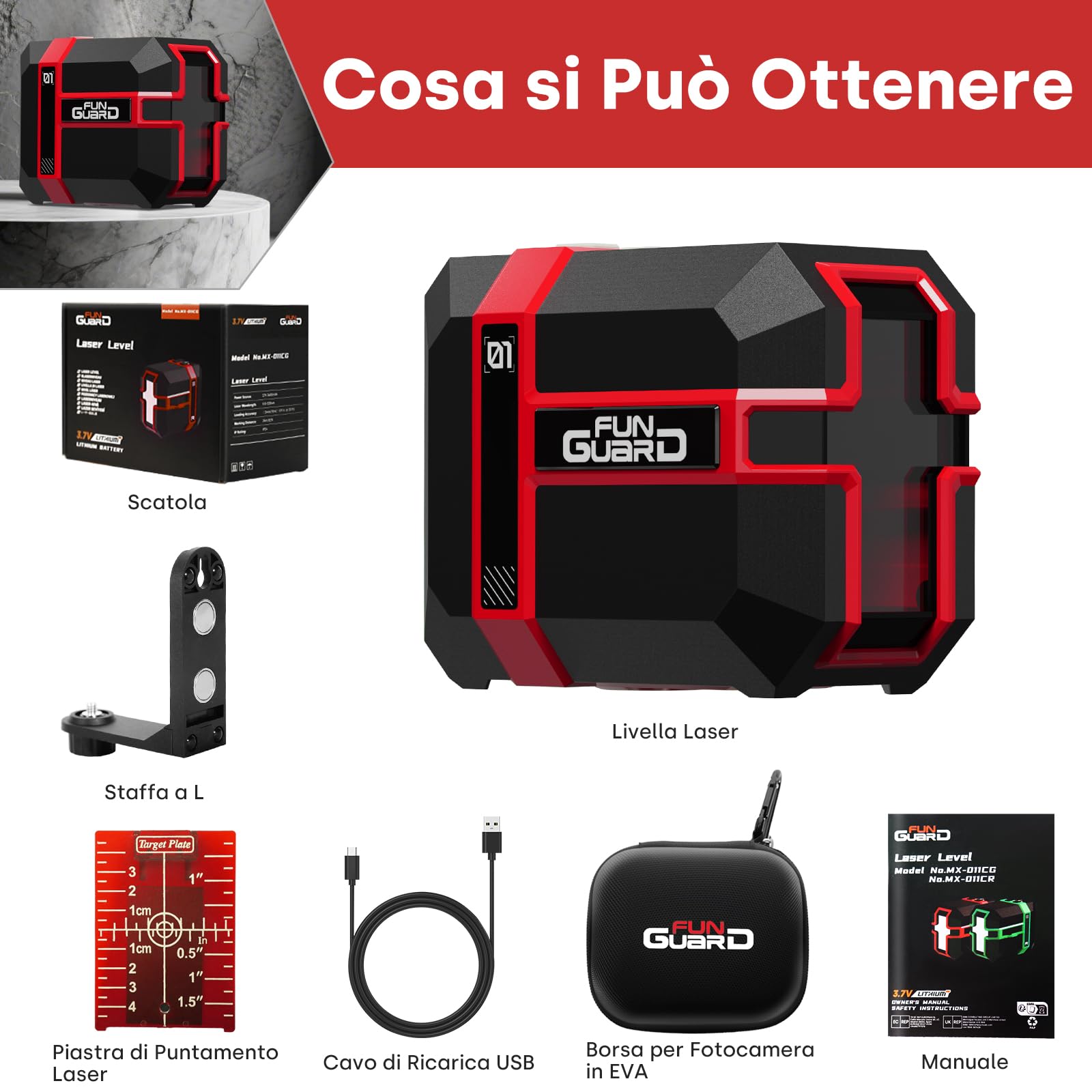 Livella Laser Autolivellante 360, Livello Laser Rosso Modulo Laser Doppio 35M, 3 Modalità per Passare Orizzontale/Verticale, Modalità a impulsi, USB Ricarica, IP54 per Cantieri,DIY