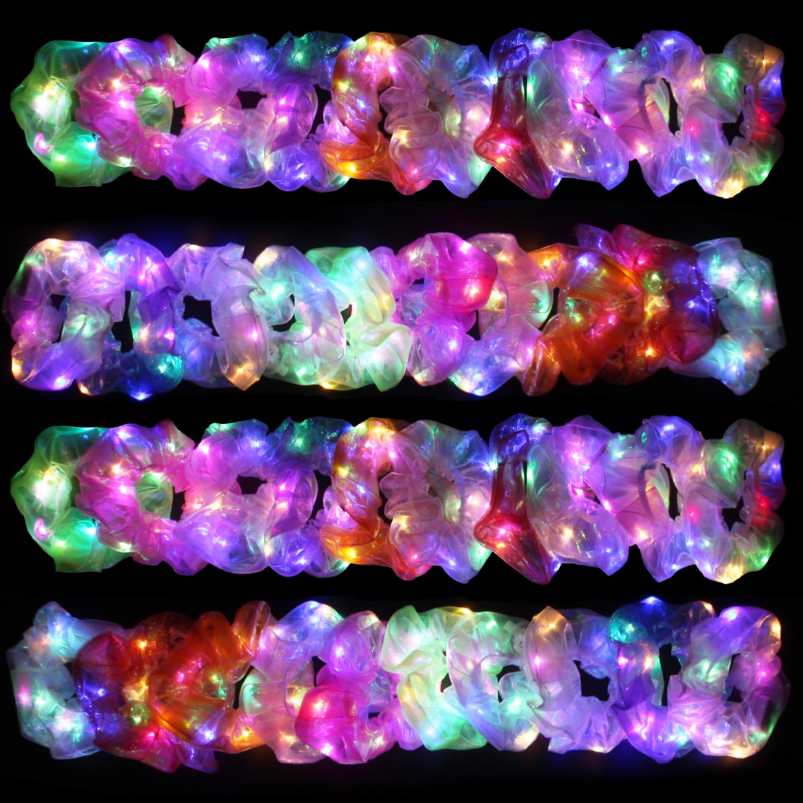 40 coleteros LED, coleteros iluminados para el cabello, lazos para el cabello que brillan en la oscuridad con 3 modos de luz, accesorios para el cabello de neón para mujeres y niñas, bandas de pelo