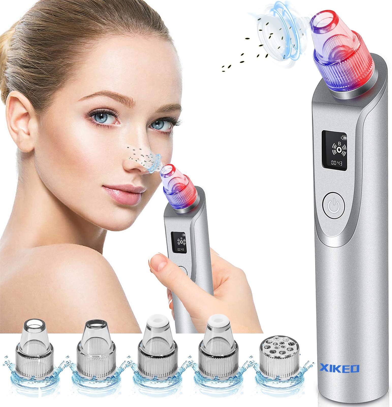 Blackhead Remover Vacuum-Pore Cleaner Vacuum Electric Suction Facial Comedo Acne Extractor Tool with LED Display for Women & Men （Grey)