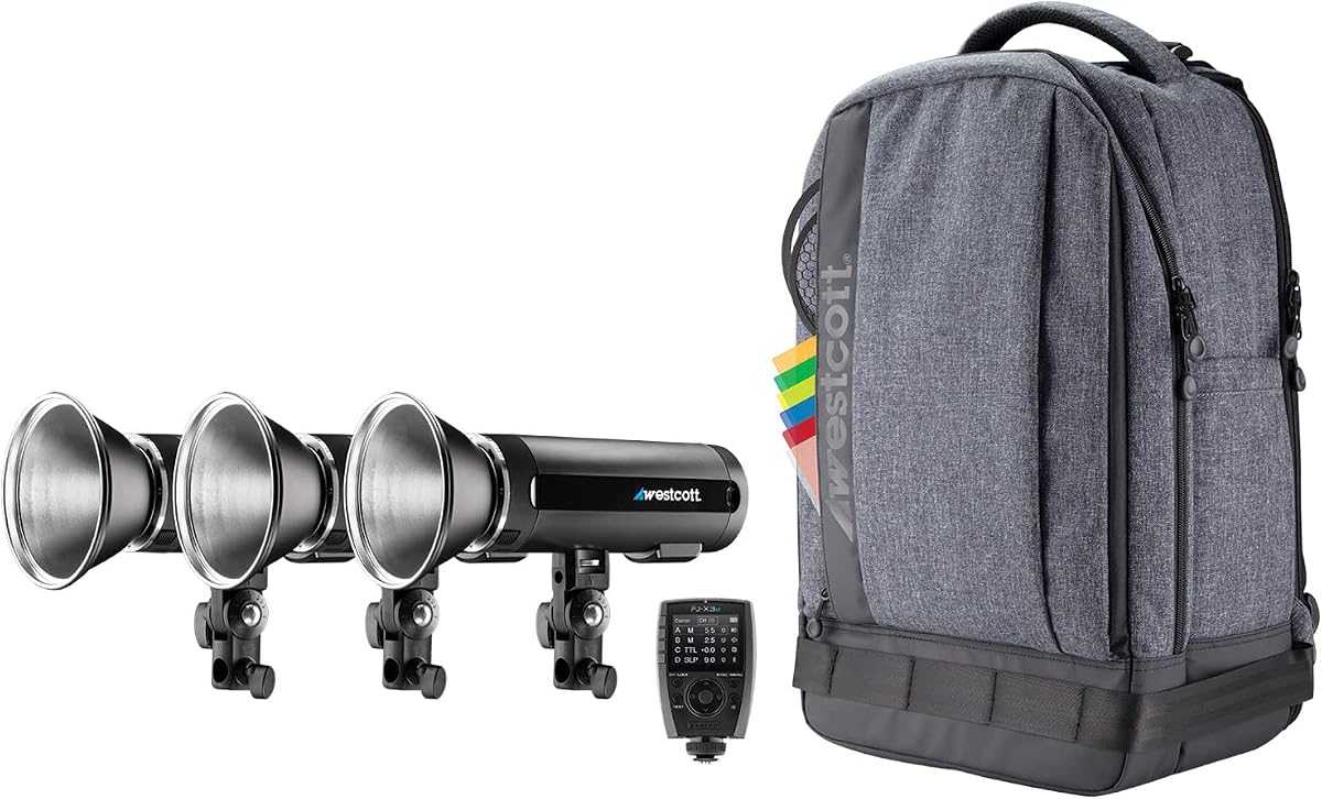 Westcott FJ200 Strobe 3-Light Backpack Kit with FJ-X3 M Universal Wireless Trigger - Portable Photography Lighting Kit with Gels and Multi-Brand Trigger for Off-Camera Flash | FJ-X3 M Universal Wireless Trigger
