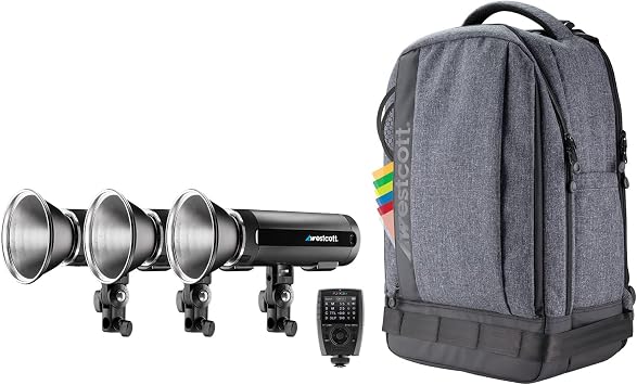 Westcott FJ200 Strobe 3-Light Backpack Kit with FJ-X3 M Universal Wireless Trigger - Portable Photography Lighting Kit with Gels and Multi-Brand Trigger for Off-Camera Flash