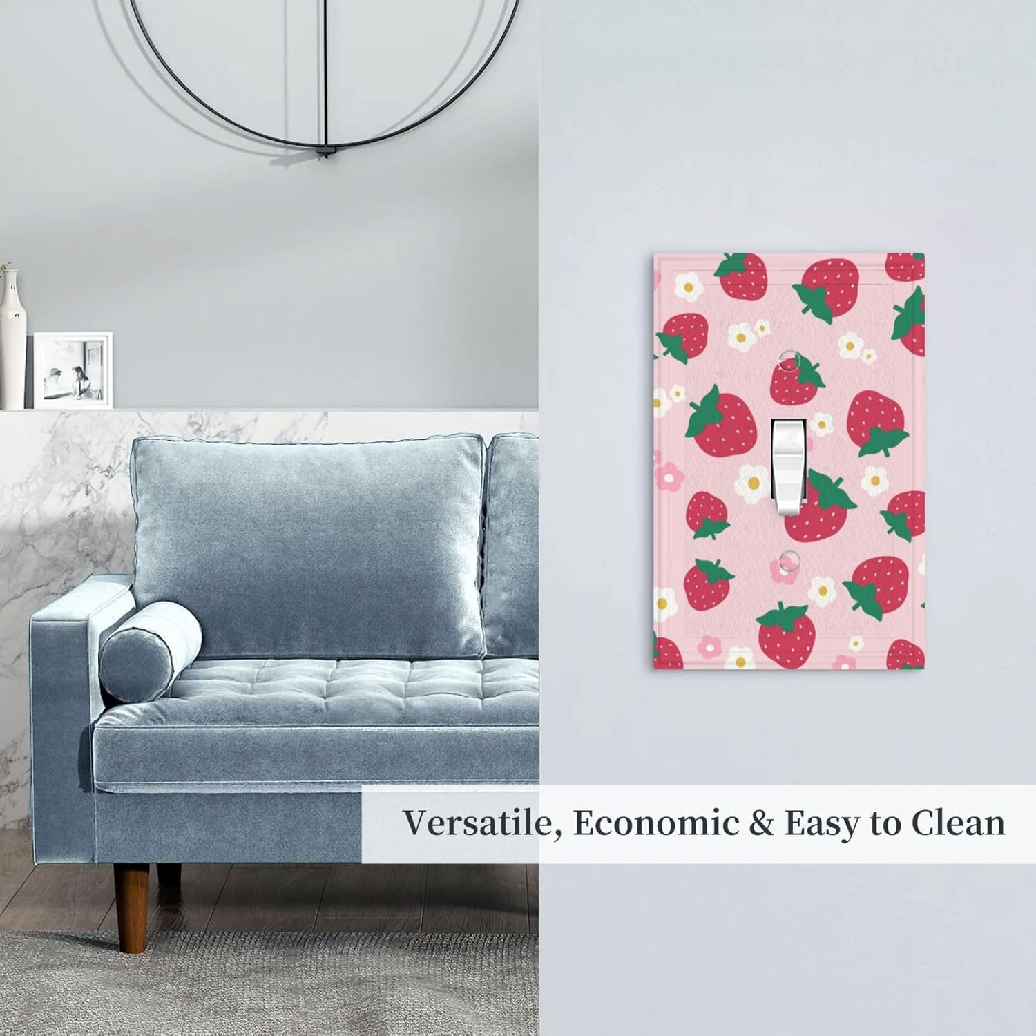 Pink Strawberry Floral Light Switch Cover 1 Gang Single Toggle Fruit Wall Plate Decorative Switchplate Receptacle Faceplate for Bathroom Kitchen Girls Bedroom