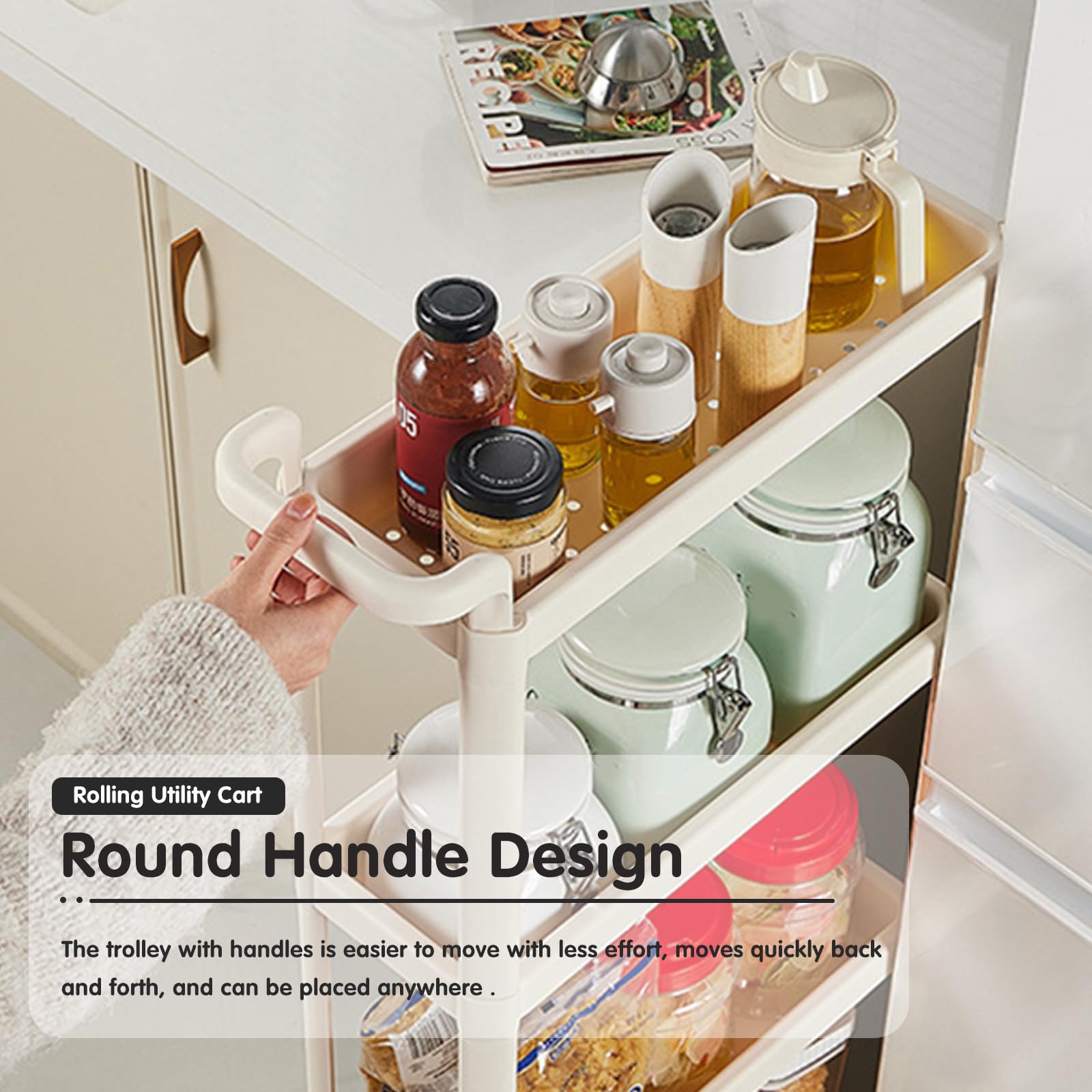 Carrito de almacenamiento rodante, carrito utilitario móvil con ruedas para cocina y baño, estantería de plástico para un fácil acceso y uso versátil