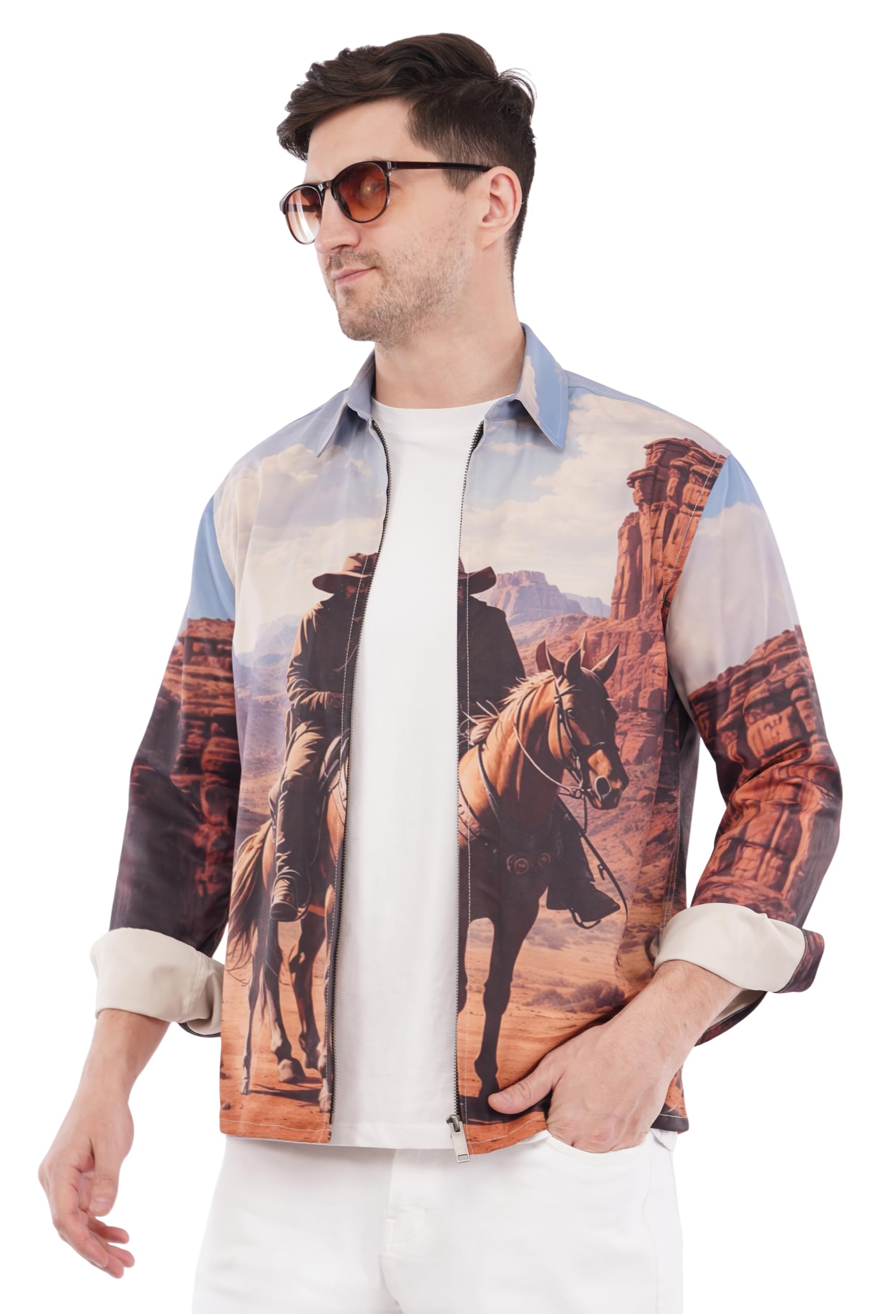 saintx Men's Limited Edition Shirt Jacket | Vintage Graphic Co-ordinated Design Printed Shacket| Single Layered Zip-Up Casual Wear | Stretchable, Lightweight, Wrinkle Resistant, Premium Fabric (SJ01)-picture-36