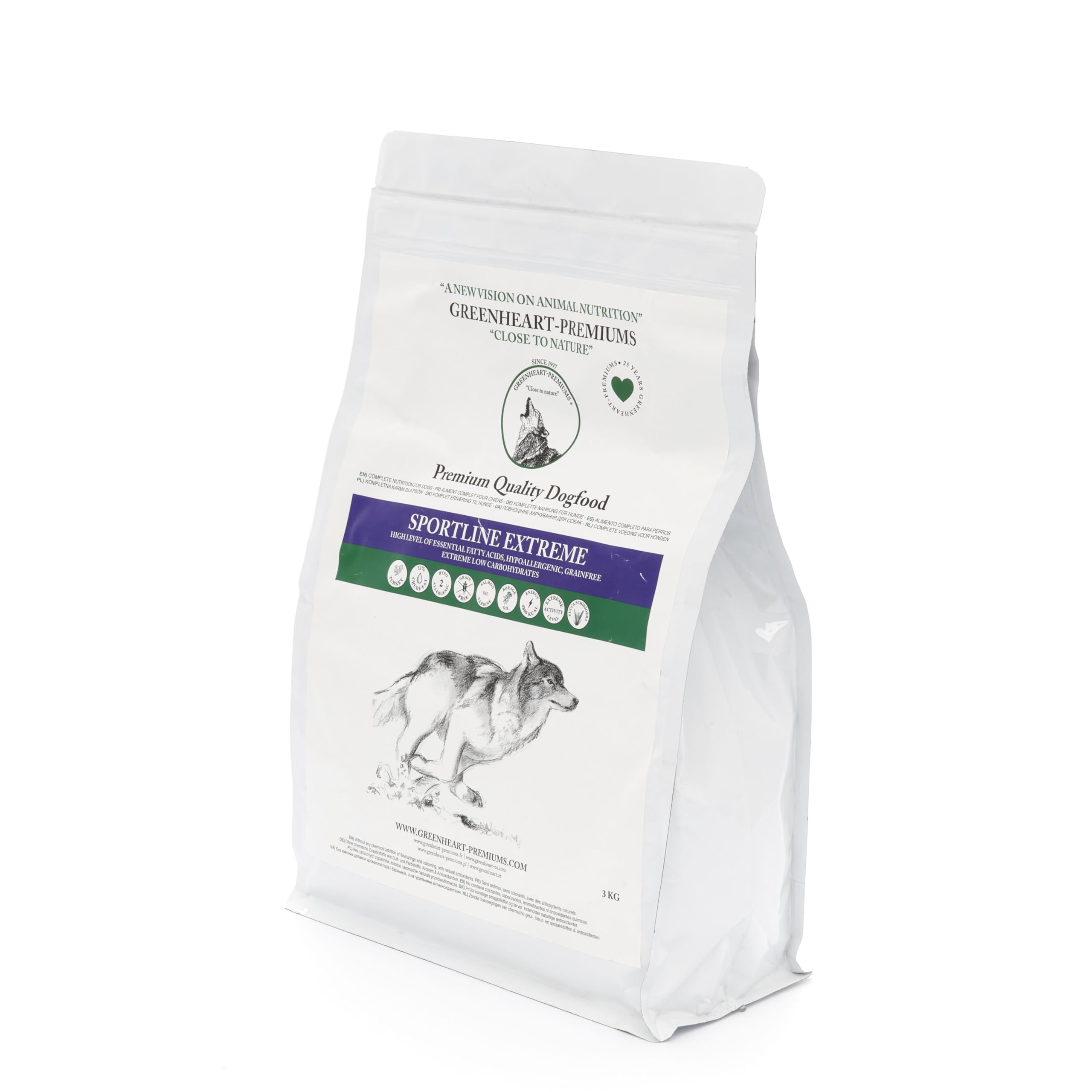 GREENHEART-PREMIUMS | 3 kg krokiety SPORTLINE EXTREME | Psy sportowe i robocze, wysoka energia | Produkt premium | 100% naturalne składniki, bez aromatycznych barwników i przeciwutleniaczy chemicznych