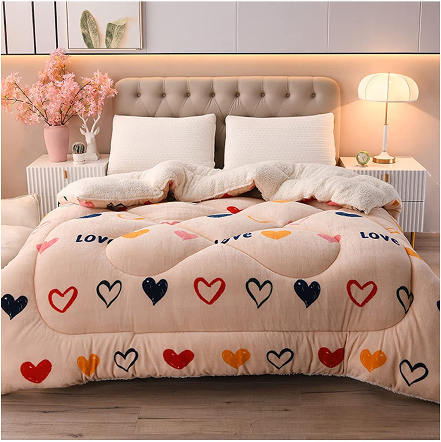 Thicken Comforter Winter Lamb Cashmere Blanket Soft Warm Bed Quilt Bedding for Home Bedroom Queen Quilt(Colour3,180x220cm(3.5KG))