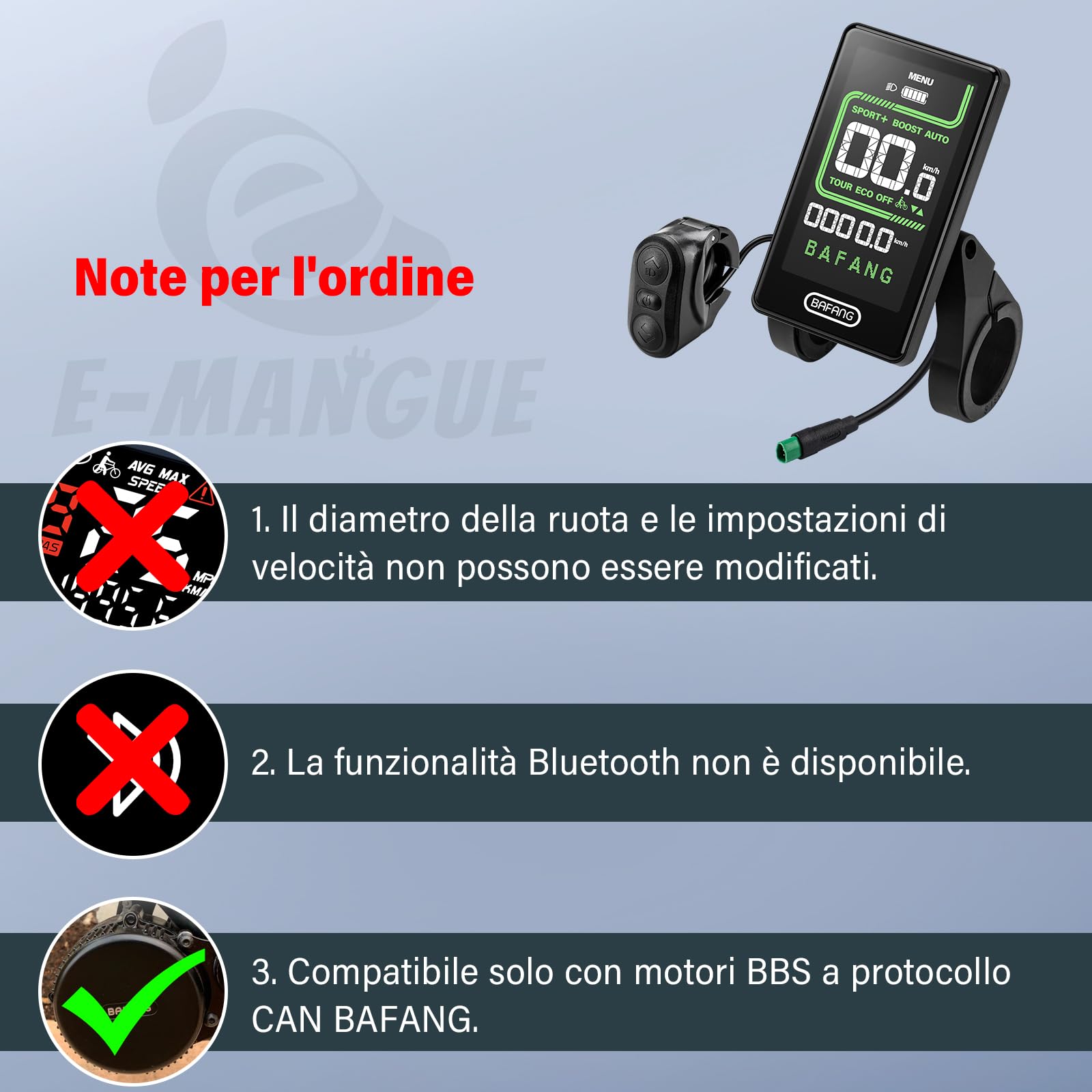 BAFANG 5 Pin C020 Display LCD elettrico per bicicletta per M620, M600, M560, M510, M420 Motore, E-Bike Display per computer con Livello 0-5 di supporto al pedale, Protocollo CAN