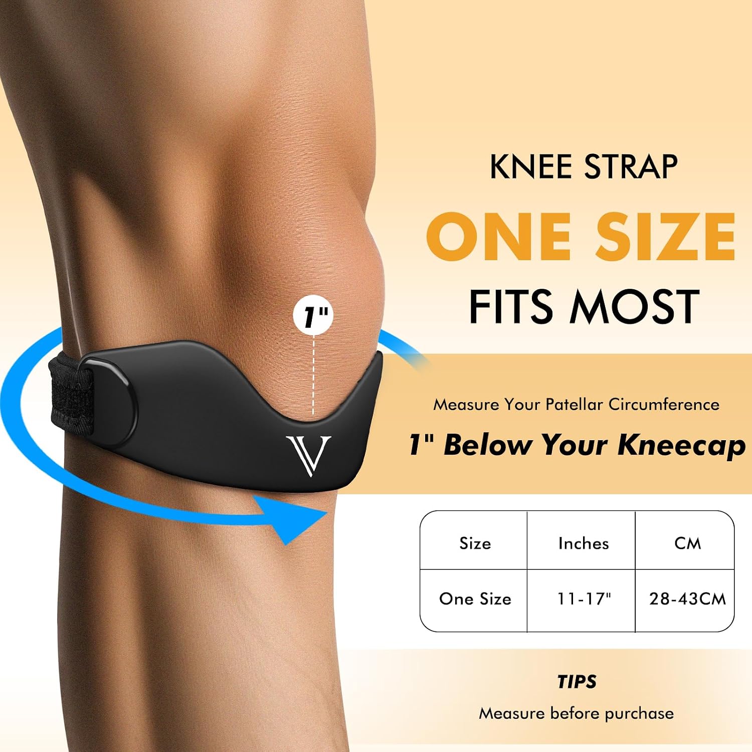JHVW Patellar Tendon Support Strap 2-Pack, Knee Brace for Women Men, Adjustable Knee Patella Band Strap for Tendonitis, Running, Squats (Black)