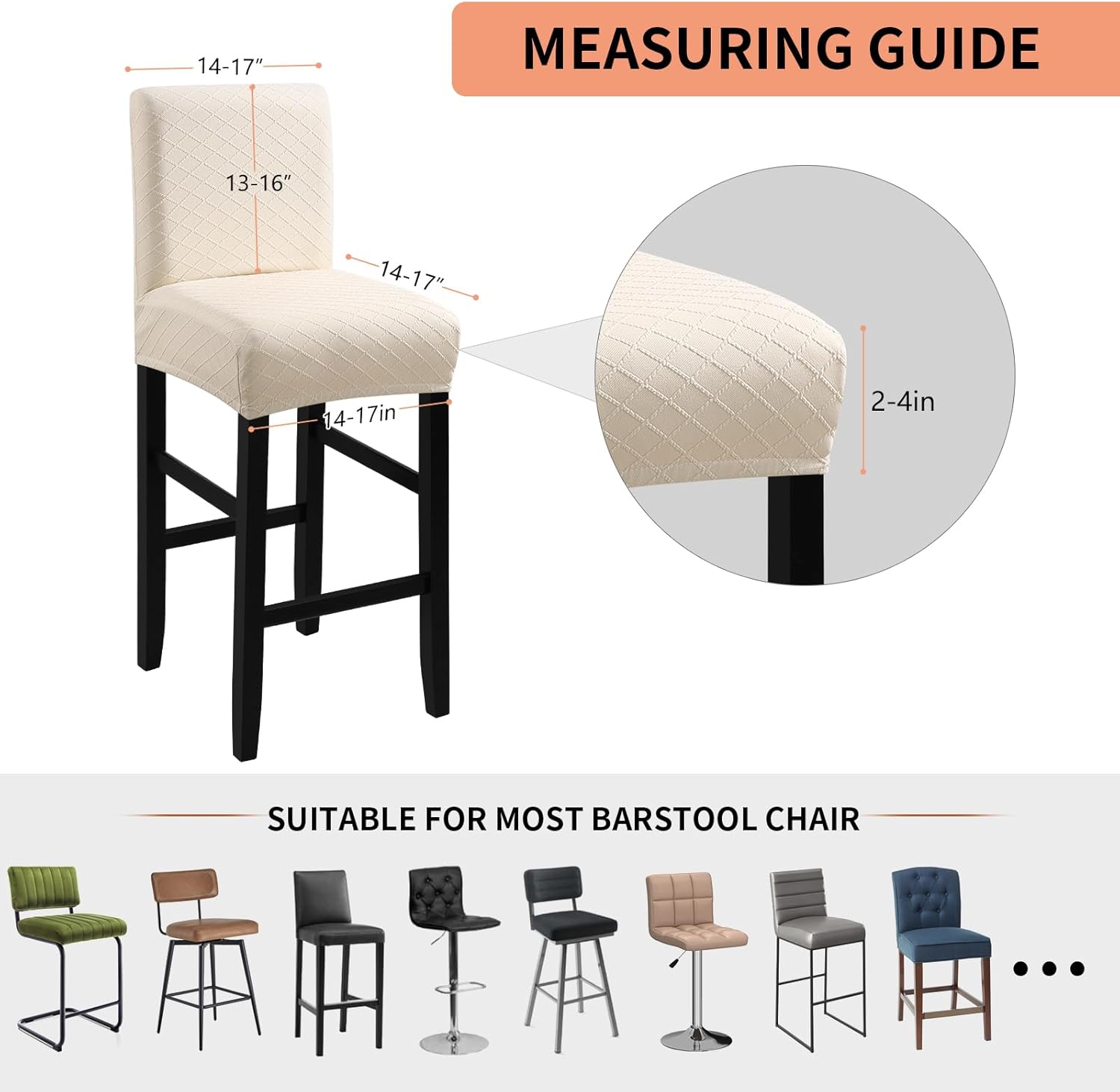Waterproof Bar Stool Covers 4 PCS, Stretch Chair Slipcover for Pub Tall Chair with Backs Counter Barstool Cover Removable Washable (Beige)