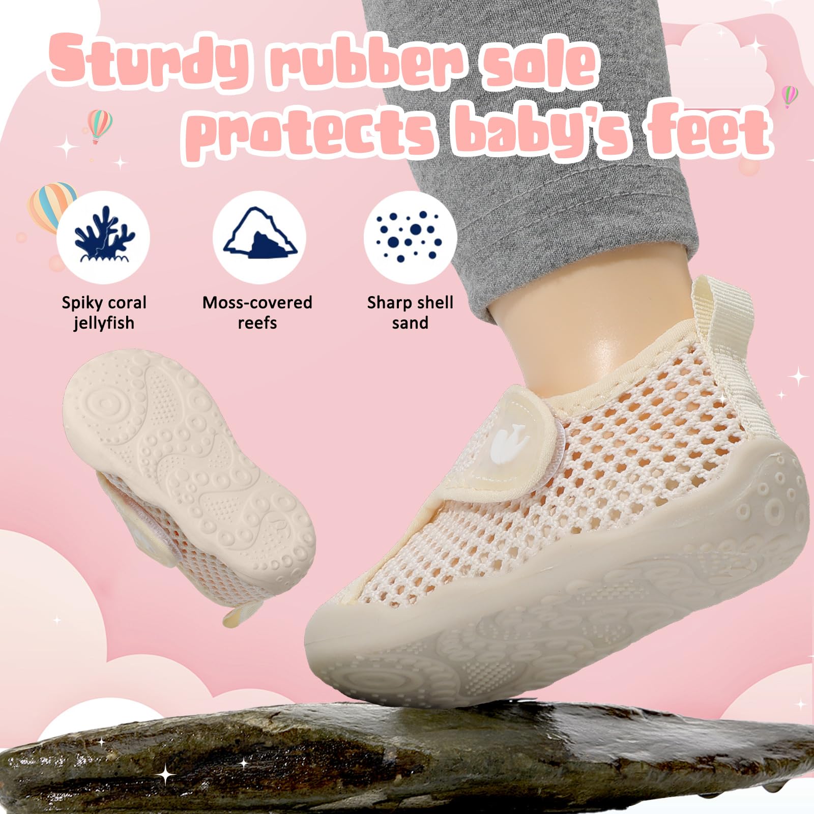 JOINFREE Baby Wide First Walking Shoes Boys Girls Barefoot Shoes Quick-Dry Kids Water Socks for Beach Swim Pool - 4