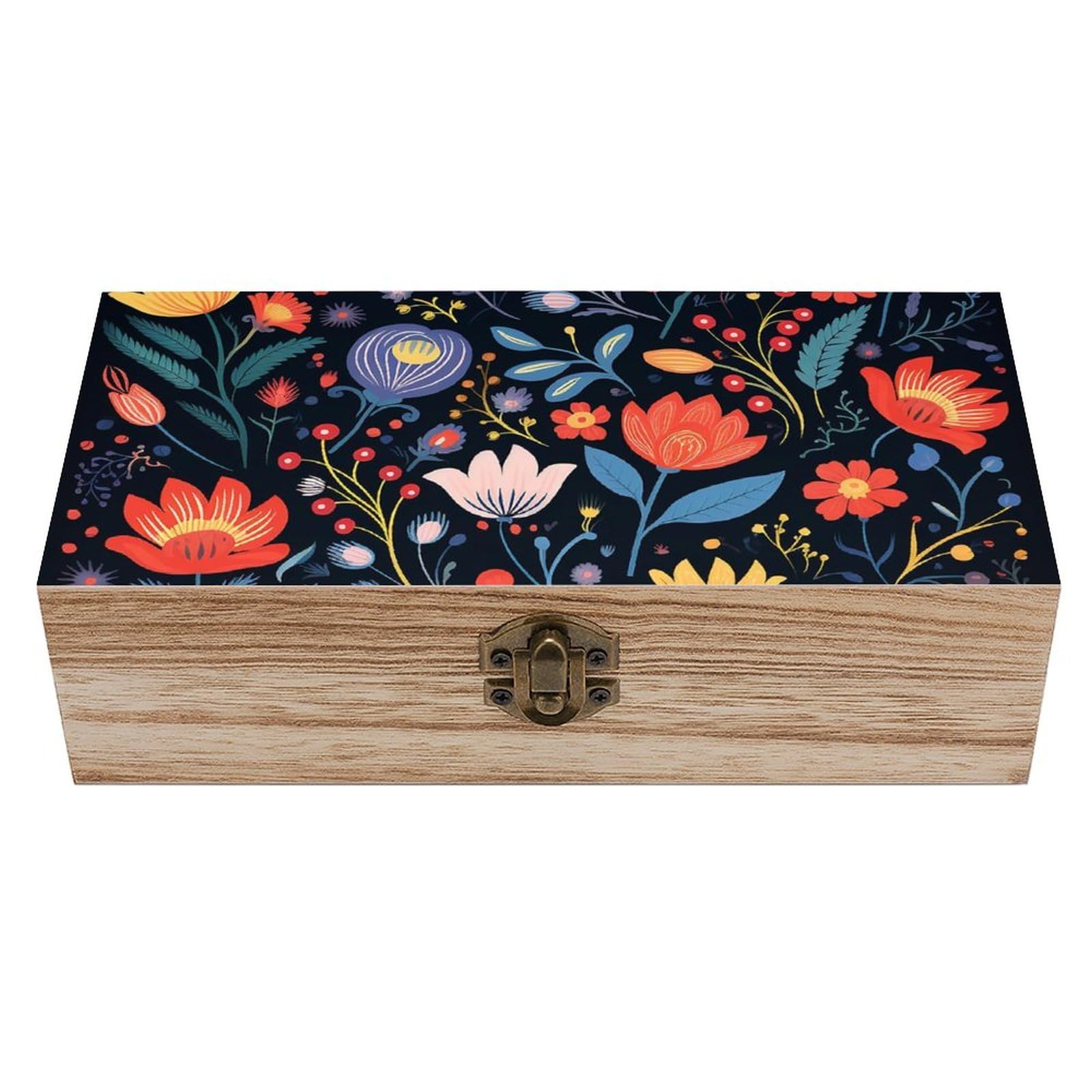 NTVOWPZO Wooden Storage Box Bright Flowers Wood Gift Box with Hinged Lid Vintage Decorative Boxes Jewelry Memory Box for Jewelry Art Hobbies Home Storage Treasure Keepsake Gift