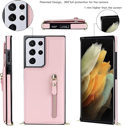 Miniatura 7 de Funda tipo cartera cruzada para Samsung Galaxy S21 Ultra con soporte para ranura para tarjetas de bloqueo RFID, funda magnética con tapa, bolso de