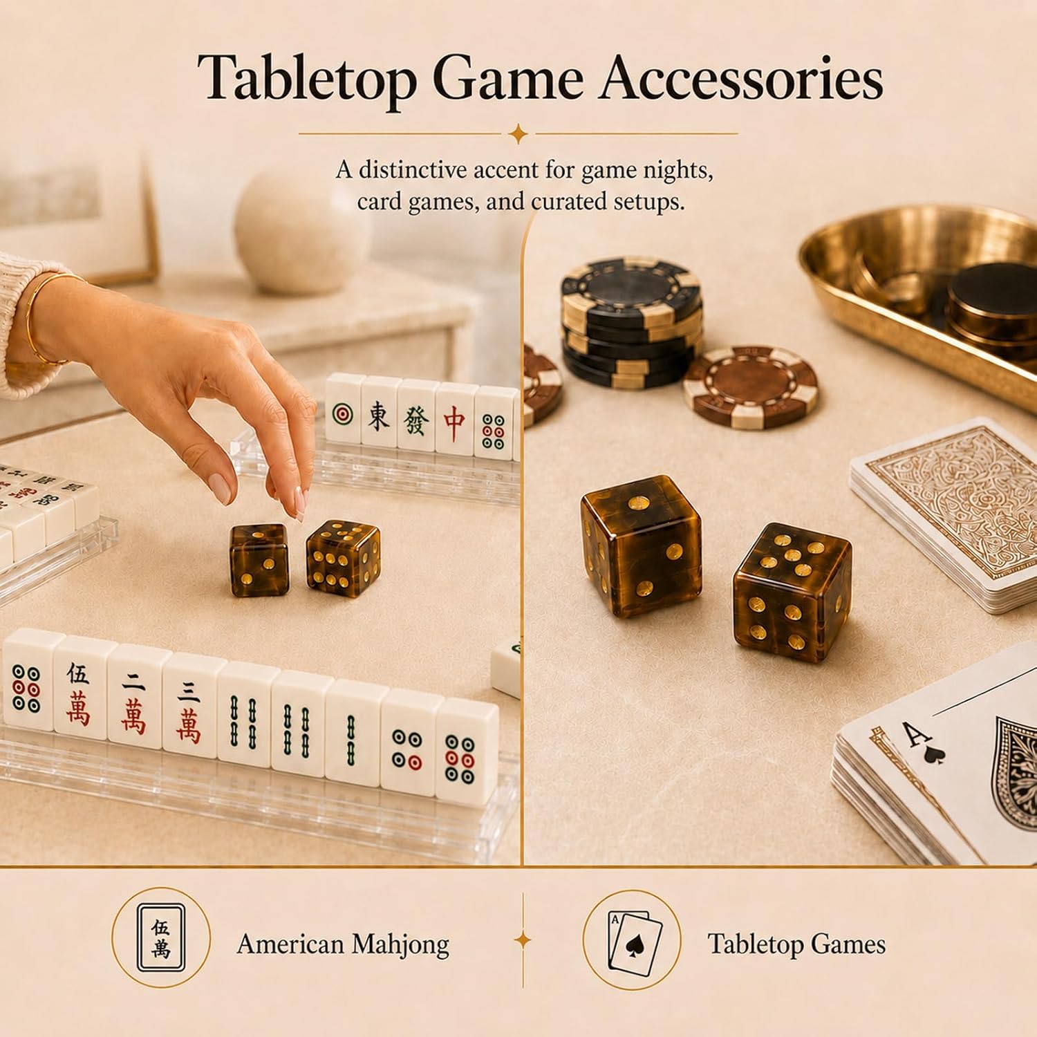 Crystal Mahjong Dice Set (2pcs), Natural Gemstone Dice with Display Case, Premium American Mahjong Accessories, Collectible Tabletop Game Dice (Tigereye) image 5