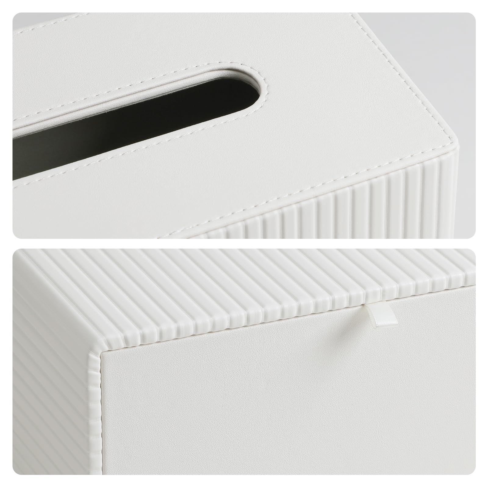 Taschentuchbox Abdeckung Stilvolle PU Leder Rechteckige Taschentuchbox Halter mit Magnetboden Abdeckung für Badezimmer Schlafzimmer oder Büro (Weiß Streifen)