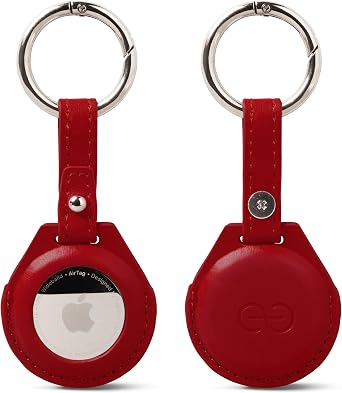 Dreem Vegan Leather AirTag Holder with Carabiner Clip, Keychain Tagholder Compatible with 1st & 2nd Generation Air Tag [LiberateRed]