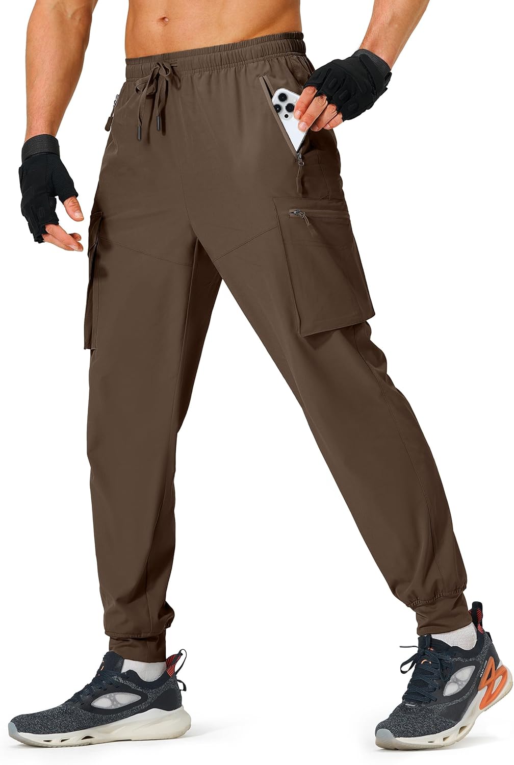 Men's Hiking Pants Cargo Lightweight Quick Dry Elastic Waist Golf Joggers with Zipp...