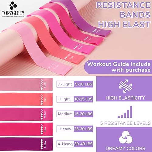 Miniatura 4 de TOPZGLEEY Juego de anillos de pilates  Círculo mágico antideformación de 14 pulgadas con asas acolchadas, mini bola, 5 bandas de resistencia, guía,