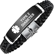 Medical Alert Bracelet for Men, Leather Medical Alert ID Wristband for Diabetic D.N.R Pacemaker Epilepsy