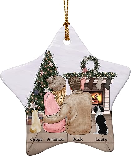 Miniatura 17 de Bonitos adornos personalizados para parejas con retrato, adorno personalizado para árbol de Navidad con nombre de mascota, perro, gato, raza, regalo