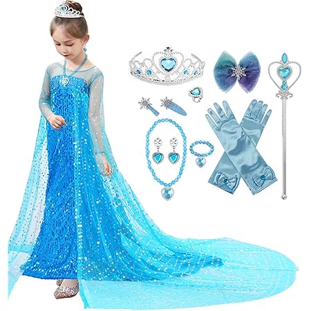 Amazon Wtor エルサ ドレス 豪華13点セット ワンピース プリンセスドレス マント付き ティアラセット アナと雪の女王 女の子 コスチューム コスプレ 衣装キッズ仮装 お姫様クリスマス プレゼント ギフト イベント パーティー 誕生日 発表会 結婚式 演奏会 お遊戯