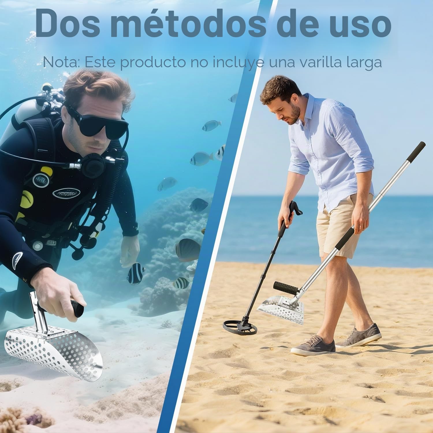 Juego de 2 Palas para Detector de Metales, Tamaño Grande y Pequeño de Acero INOX, Accesorio Versátil para Detección de Metales