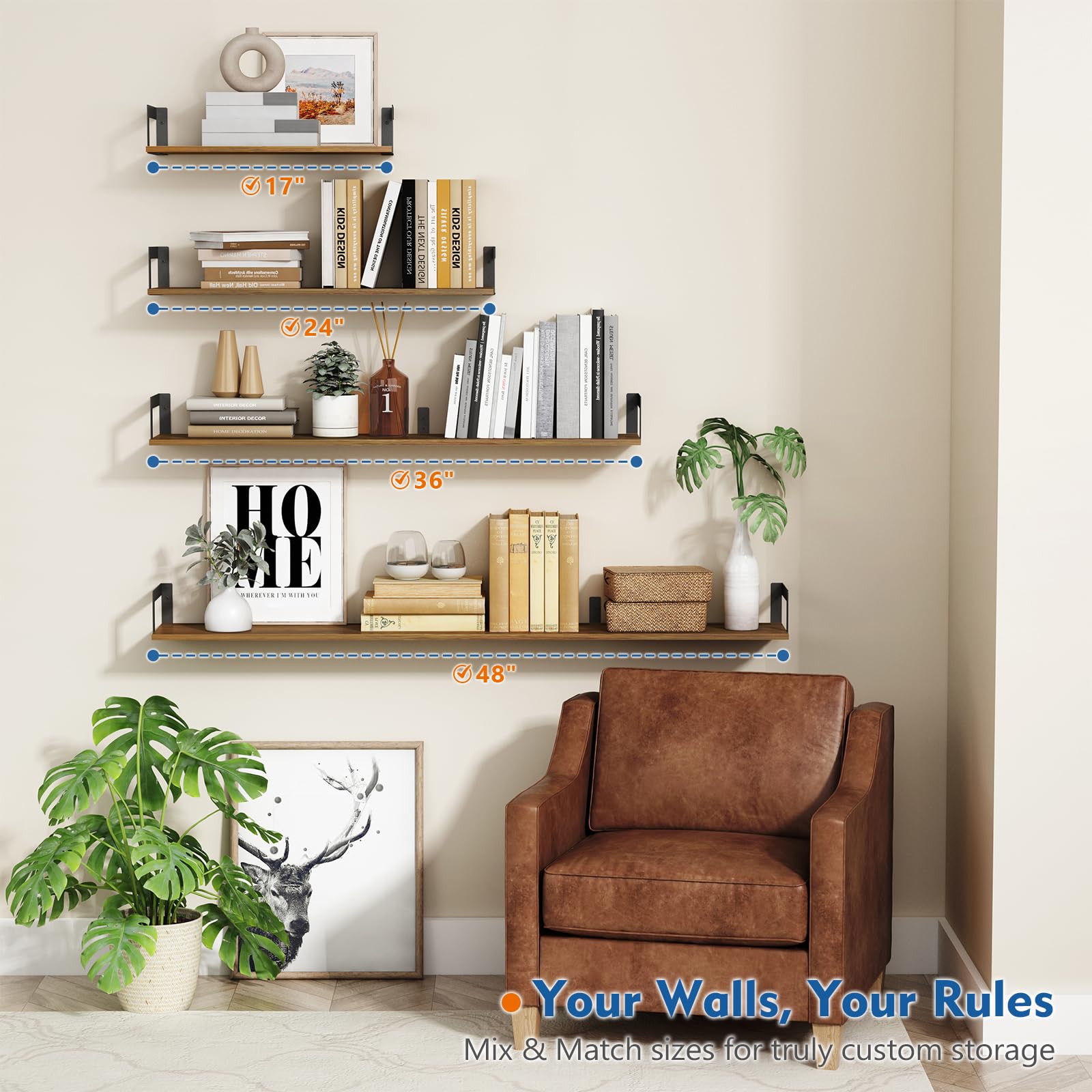 Harwaya Floating Shelves - Set of 3 -5 Harwaya Floating Shelves - Set of 3 -5