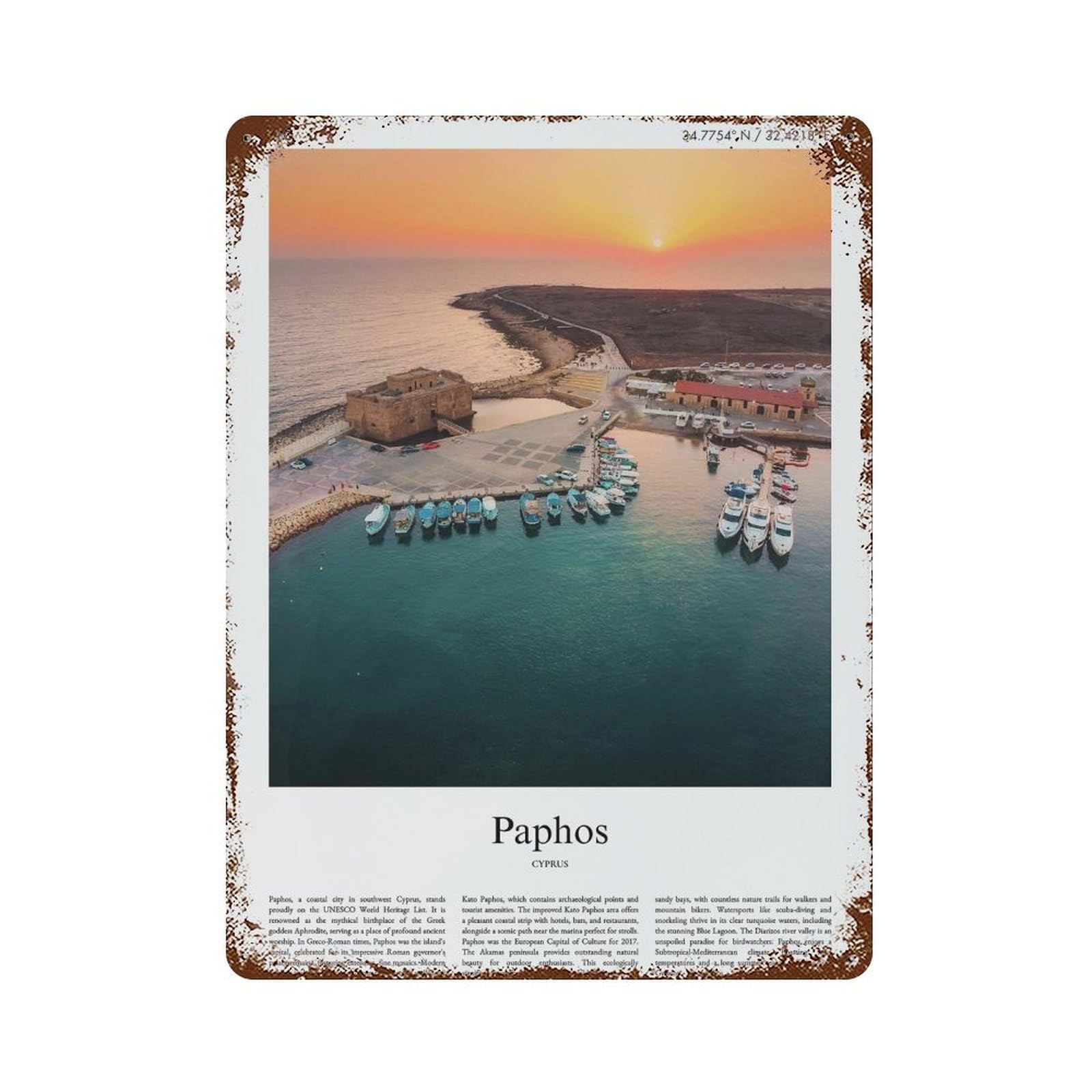 xiaoxiaoshen Paphos Cyprus City Scenery Wall Decor Art Metal Tin Poster Modern Home Decor Art Home Bar Shop Decorations Vintage Sign 40x30cm
