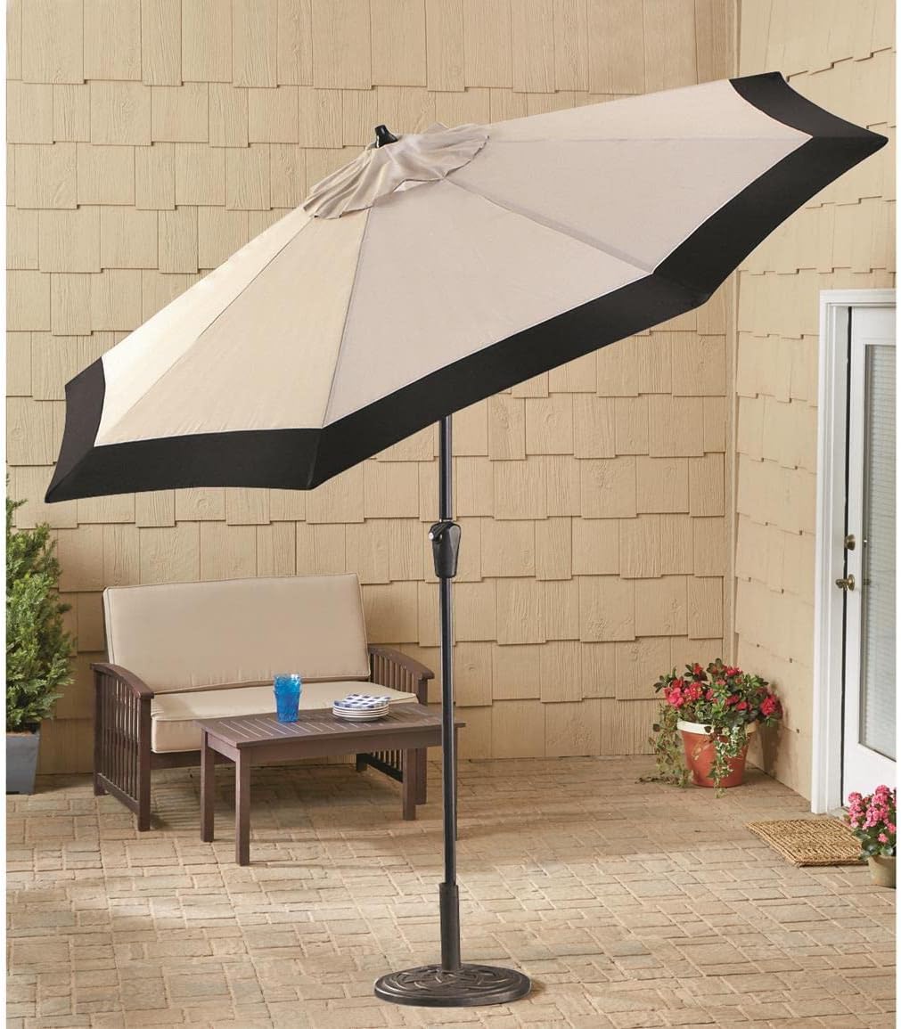 Two-Tone 9' Outdoor Patio Umbrella Push-Button Tilt Sun Shade for Deck, Yard, Backyard, Pool, Khaki/Black