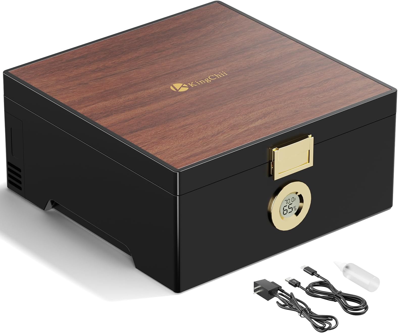 KingChii Electric Cigar Humidor Box with Semiconductor Chip Constant Temperature (64°F-74°F) & Humidity (65%-75%), with Spanish Cedar Wood, Type C & Plug Cable, Gifts for Men (25-50 Cigars)