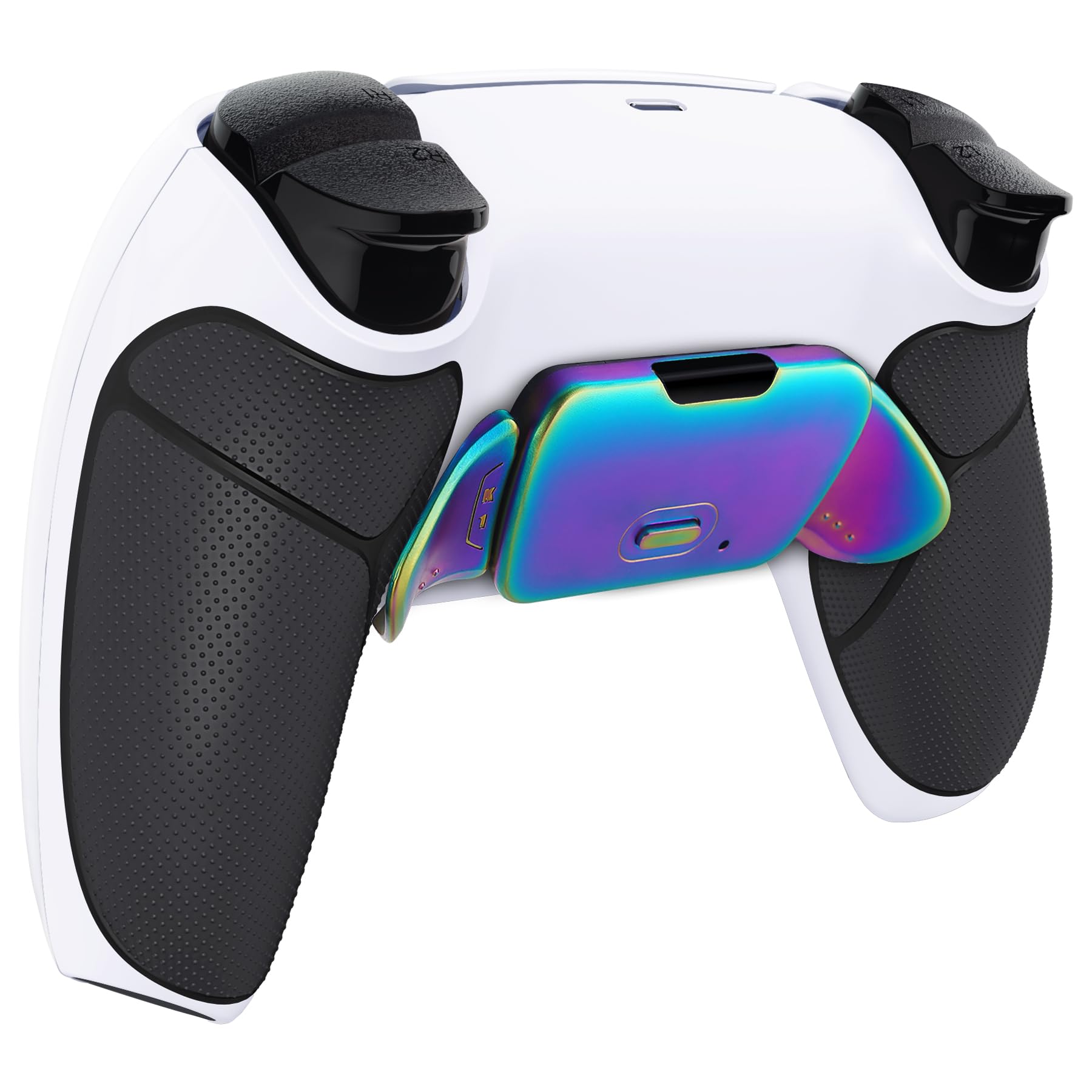 eXtremeRate Real Metal Buttons (RMB) Rise 2.0 Remap Kit para ps5 BDM-010 BDM-020 Carcasa con Goma Grip & Actualización Board & Programable Botones Traseros para ps5 Mando(Blanco Negro Arcoíris)