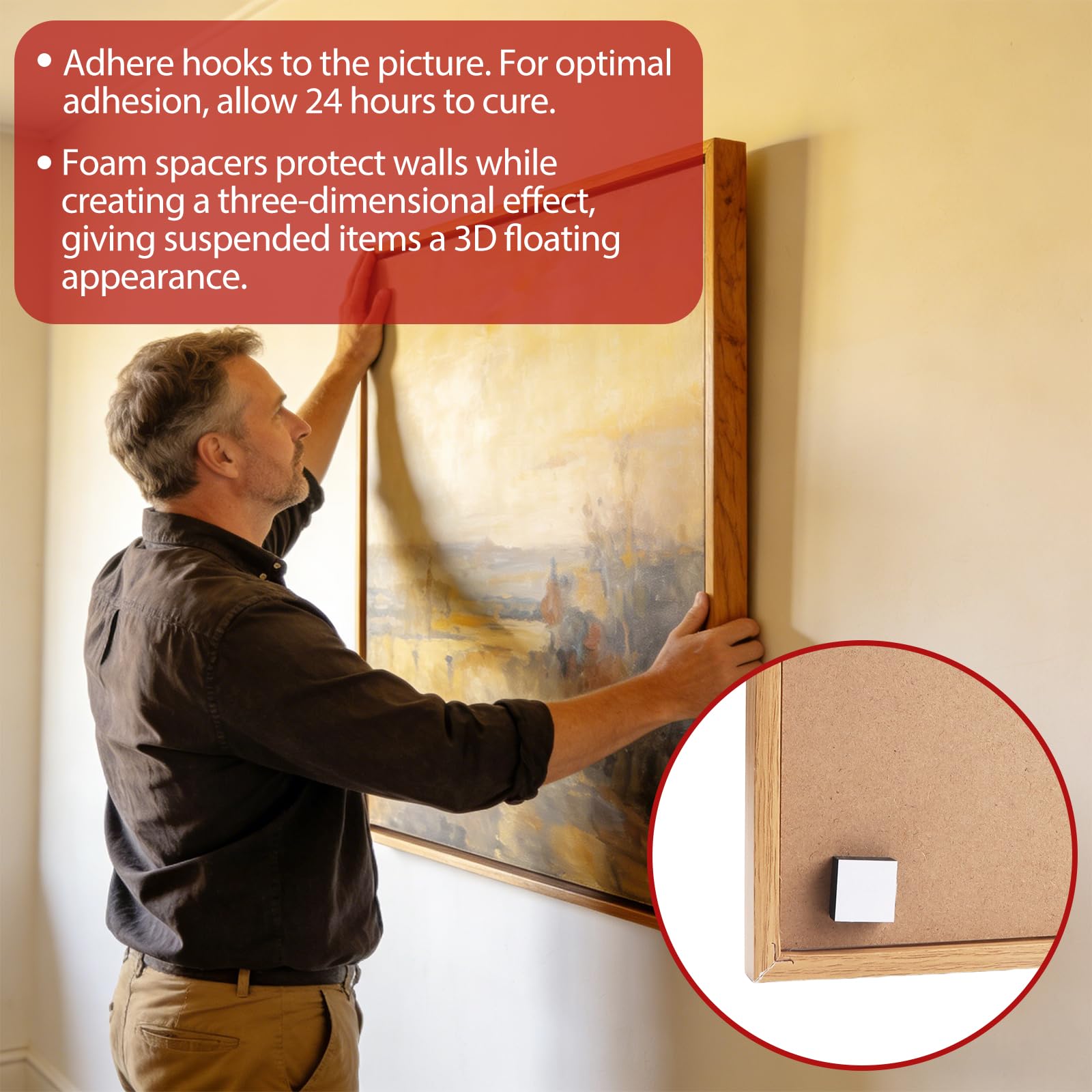 8 Piezas Soporte Espejo pared Adhesivo Capacidad de Carga 5KG Colgador de Cuadros Superpesado Colgador Cuadros para Colgar Fotografías Espejos Paneles de Aluminio-plástico Paneles Decorativos
