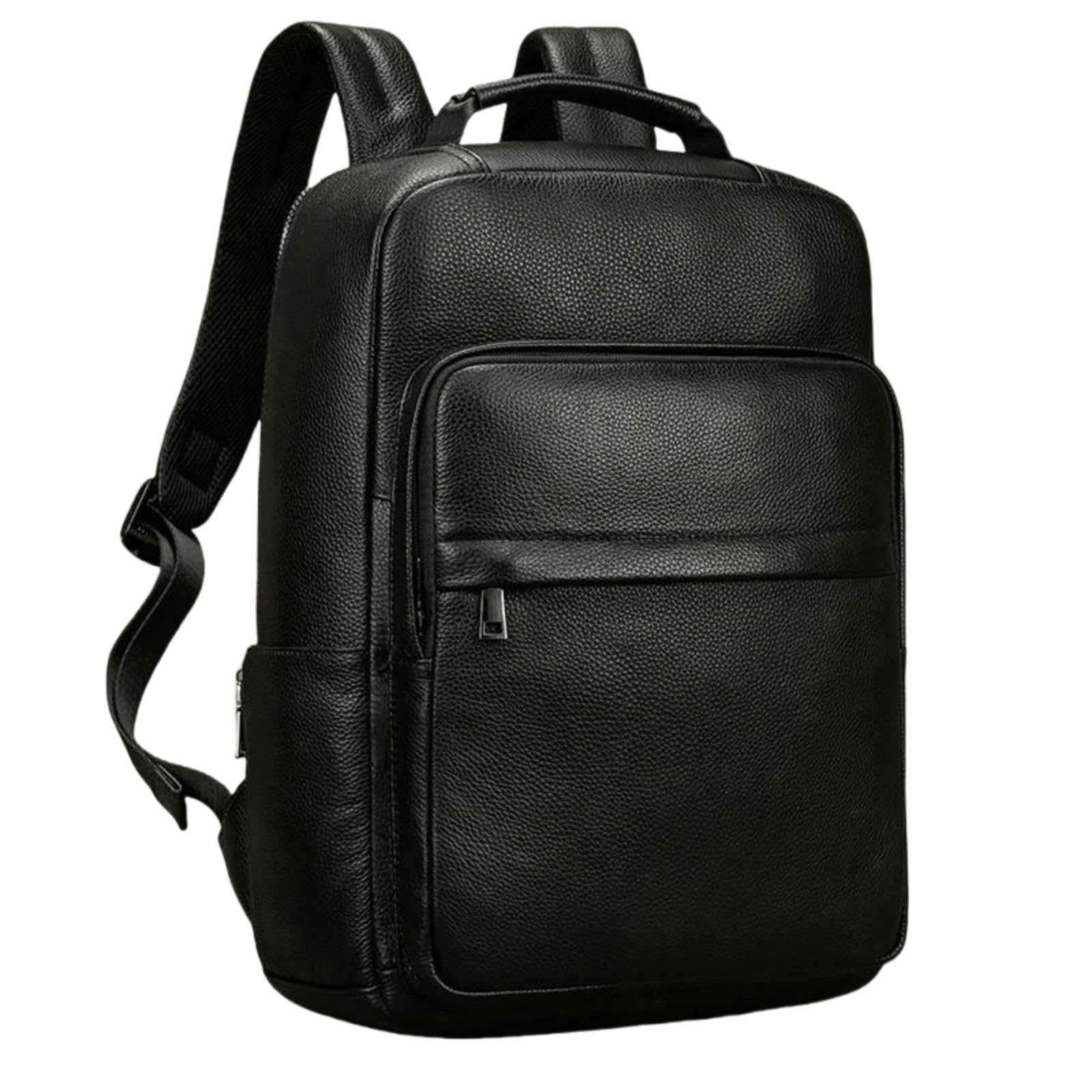 Gyios Men's Black Backpack 15 6 Inch Genuine Leather Fashion School Laptop Daypack For Work Or College Waterproof Travel Bag