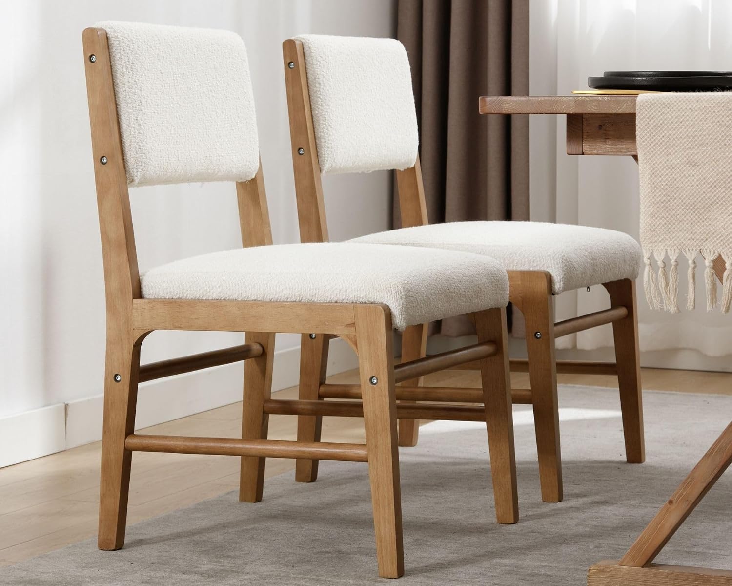 HNY Dining Chairs Set of 2 Clearance, Upholstered Dining Room Chair, White Sherpa Boucle Dining Chairs with Hardwood Legs, Modern Wooden Dining Kitchen Armless Accent Side Chair with Back