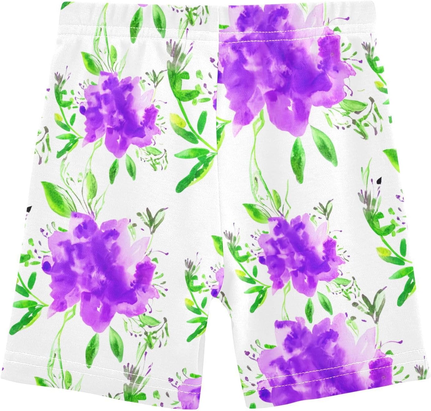 Purple Peony Leaves White Girls Bike Shorts Toddler Soft Cotton Cartwheel Under Dress Dance Shorts