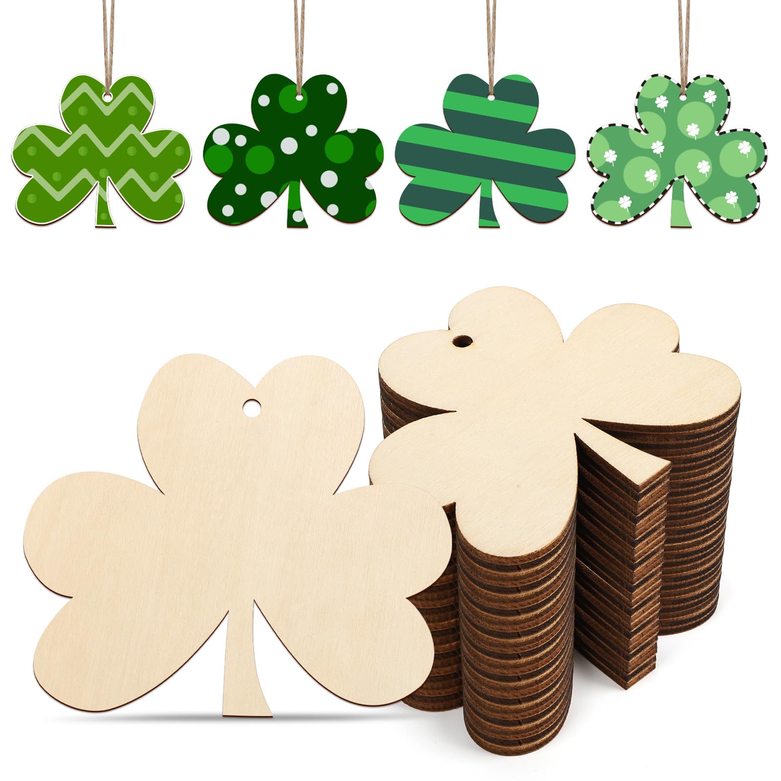 Wooden Shamrock Ornaments to Paint St. Patrick's Day Decoration Cutouts Unfinished 24PCS 3.5 x 3 inches, DIY Blank Unfinished Wood Discs Ornament for