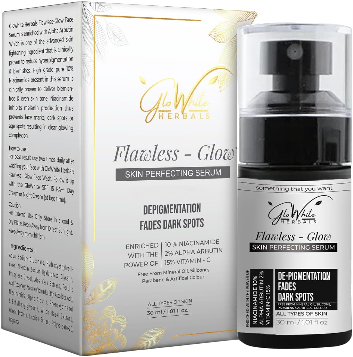 Flawless Glow 15% Vitamin-C Face Serum With 10% Niacinamide, Hyaluronic Acid and Alpha Arbutin For Clear Glowing Skin, Reduces Dark Spots, Hydrates & Repairs skin, All Skin Type, 30ml