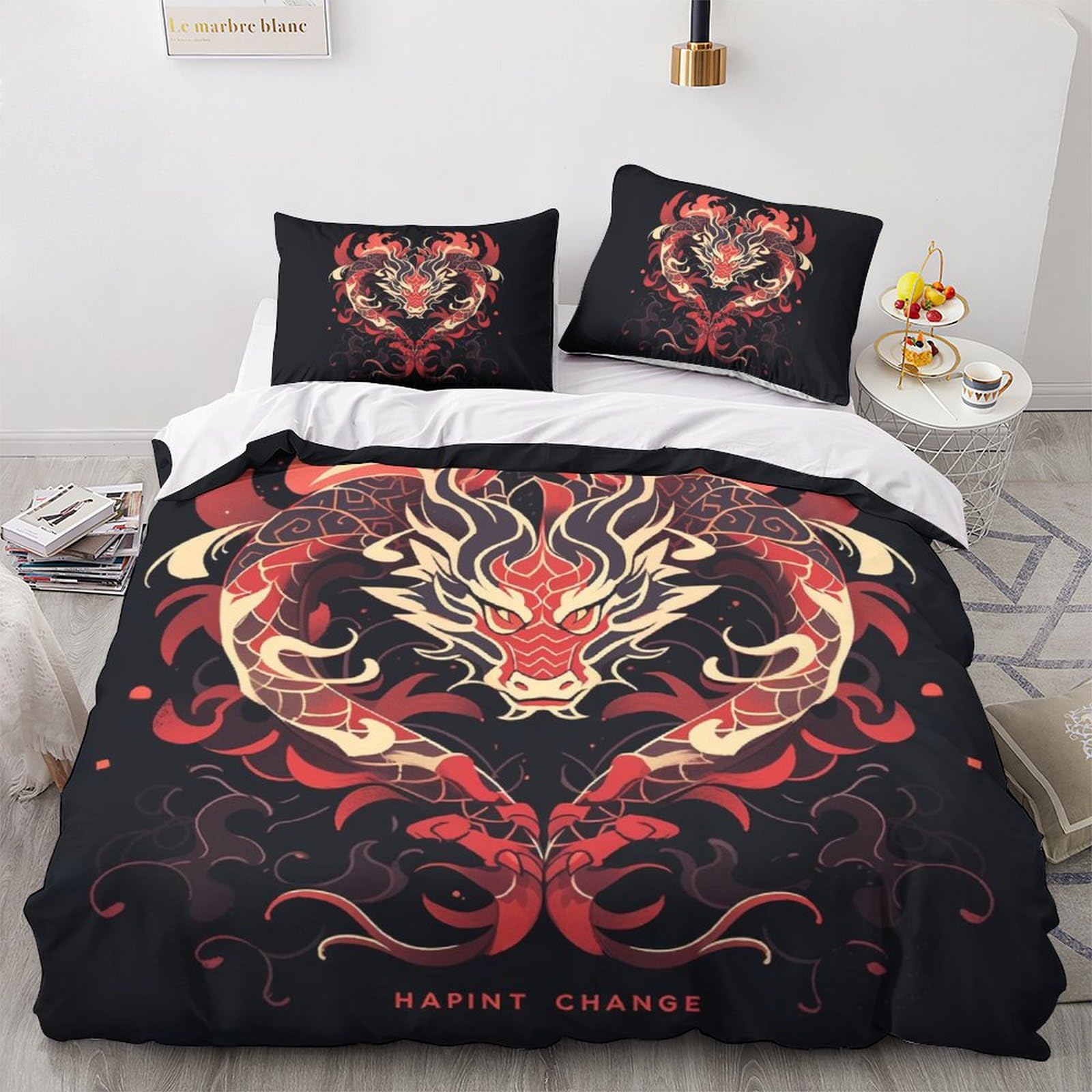 Housse de couette dragon chinois 220x240 finie la corvée du lit grâce au zip intégré